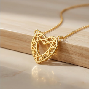 AGOR 925 Sterling Silver Gold Plated Geometric Openwork Heart Necklace Jewellery for Women