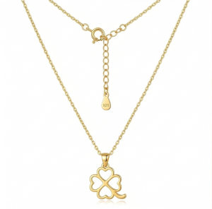 AGOR 925 Sterling Silver Gold Plated Four Leaf Clover Pendant Necklace Jewellery for Women