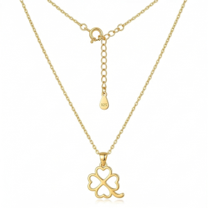 925 Sterling Silver Gold Plated Four Leaf Clover Pendant Necklace Jewellery for Women