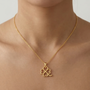 925 Sterling Silver Gold Plated Four Leaf Clover Pendant Necklace Jewellery for Women