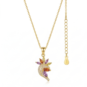 AGOR 925 Sterling Silver Gold Plated Multi-Color Floral Pendant Necklace Jewellery for Women