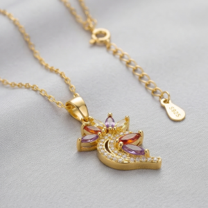 AGOR 925 Sterling Silver Gold Plated Multi-Color Floral Pendant Necklace Jewellery for Women