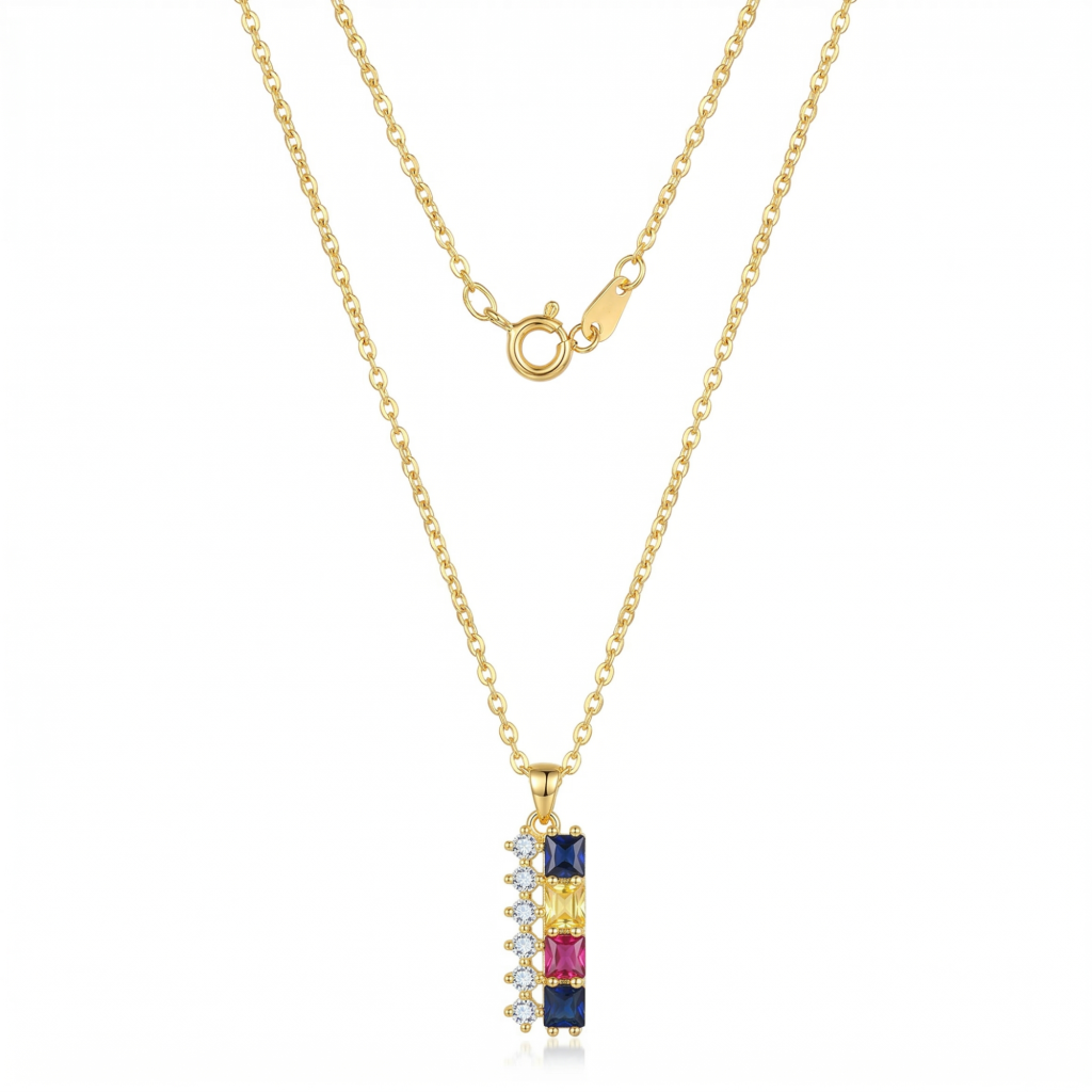 AGOR 925 Sterling Silver Gold Plated Colorful Vertical Bar Pendant Necklace Jewellery for Women