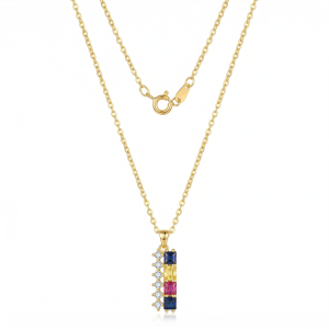 AGOR 925 Sterling Silver Gold Plated Colorful Vertical Bar Pendant Necklace Jewellery for Women