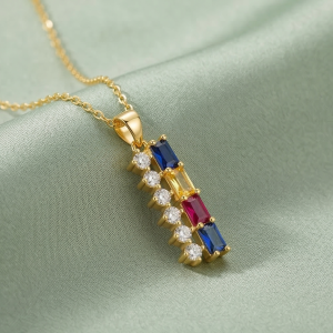 AGOR 925 Sterling Silver Gold Plated Colorful Vertical Bar Pendant Necklace Jewellery for Women