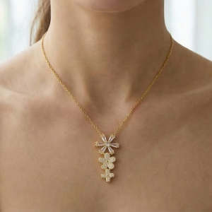 AGOR 925 Sterling Silver Floral Drop Pendant Necklace for Women, Gold Plated Festive Wear Jewellery