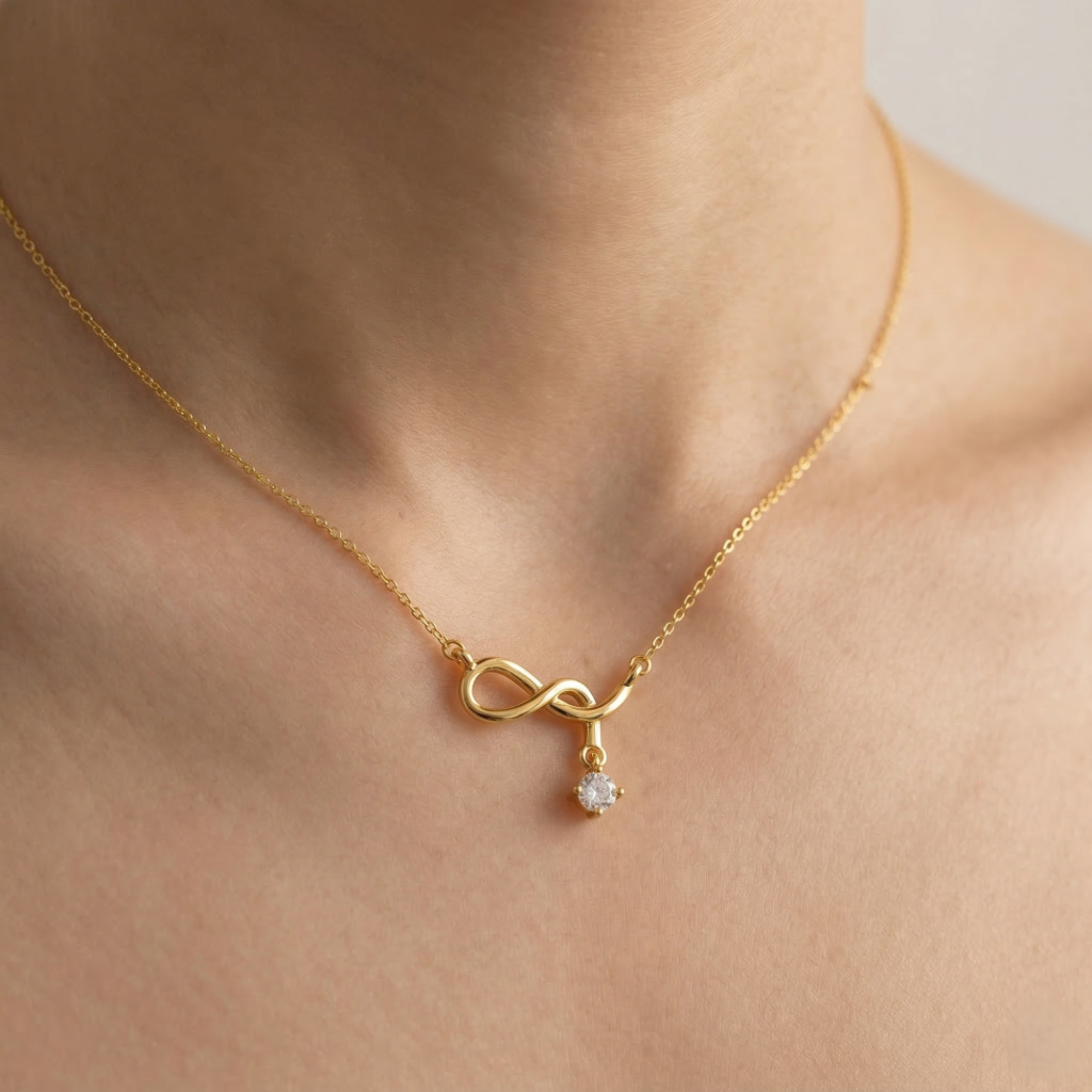 AGOR 925 Sterling Silver Infinity Drop Necklace for Women, Gold Finish Everyday Jewellery