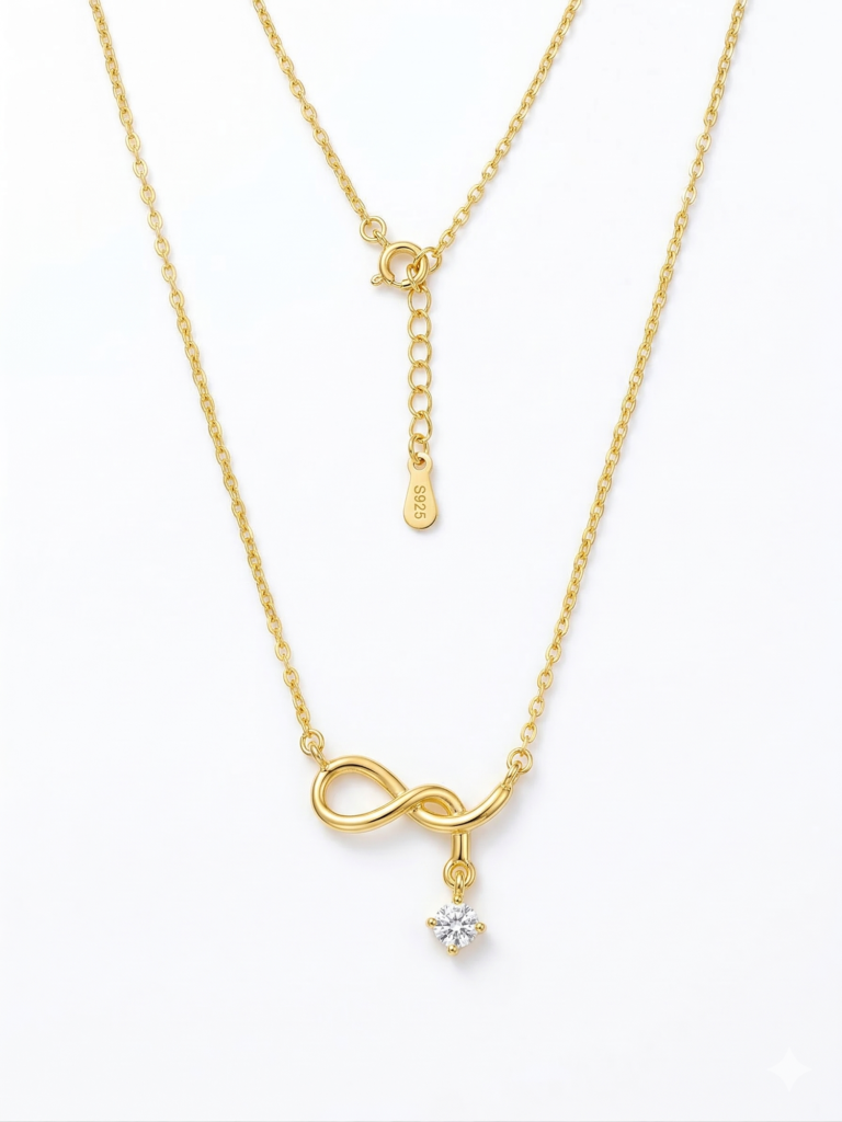 AGOR 925 Sterling Silver Infinity Drop Necklace for Women, Gold Finish Everyday Jewellery