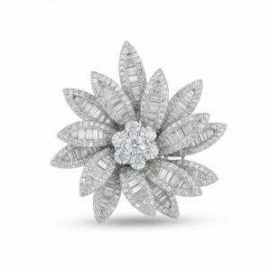AGOR 925 Sterling Silver Oversized Floral Statement Ring High Polish Rhodium Jewellery