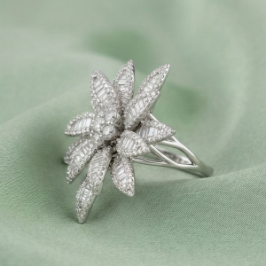 AGOR 925 Sterling Silver Oversized Floral Statement Ring High Polish Rhodium Jewellery