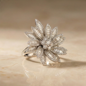 AGOR 925 Sterling Silver Oversized Floral Statement Ring High Polish Rhodium Jewellery