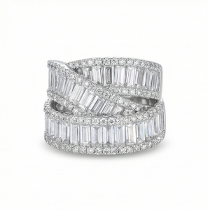 AGOR 925 Sterling Silver Layered Criss-Cross Band Ring High Polish Rhodium Jewellery
