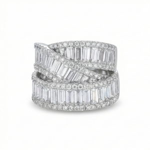 925 Sterling Silver Layered Criss-Cross Band Ring High Polish Rhodium Jewellery