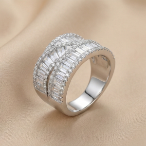 AGOR 925 Sterling Silver Layered Criss-Cross Band Ring High Polish Rhodium Jewellery
