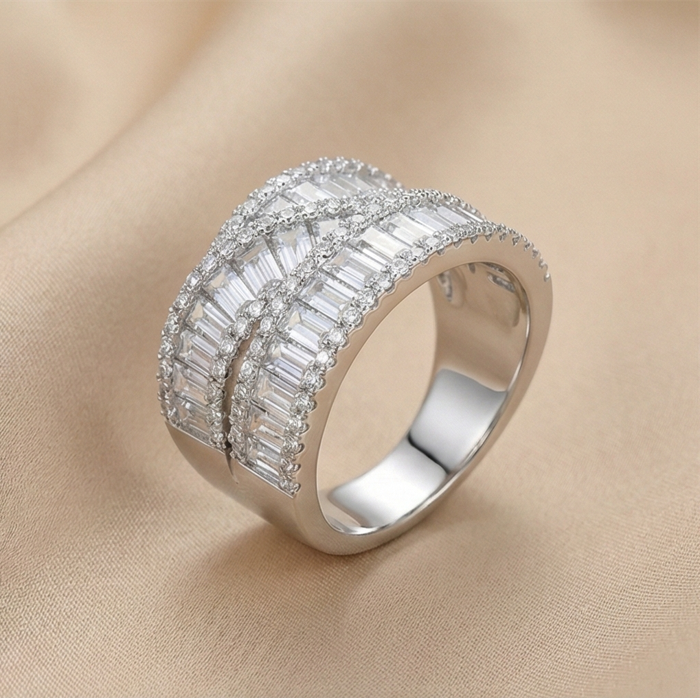 925 Sterling Silver Layered Criss-Cross Band Ring High Polish Rhodium Jewellery