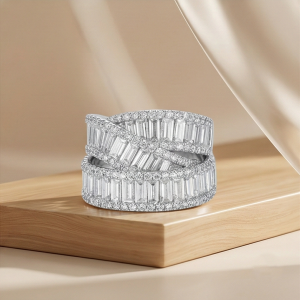 AGOR 925 Sterling Silver Layered Criss-Cross Band Ring High Polish Rhodium Jewellery