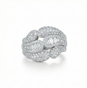 AGOR 925 Sterling Silver Interlocking Dome Ring High Polish Rhodium Jewellery