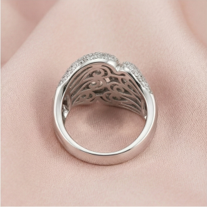 AGOR 925 Sterling Silver Interlocking Dome Ring High Polish Rhodium Jewellery