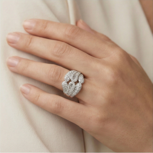 AGOR 925 Sterling Silver Interlocking Dome Ring High Polish Rhodium Jewellery