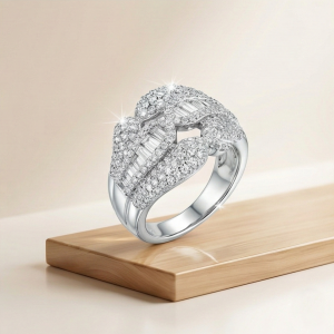 AGOR 925 Sterling Silver Interlocking Dome Ring High Polish Rhodium Jewellery
