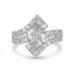 AGOR 925 Sterling Silver Geometric Chevron Ring High Polish Rhodium Jewellery