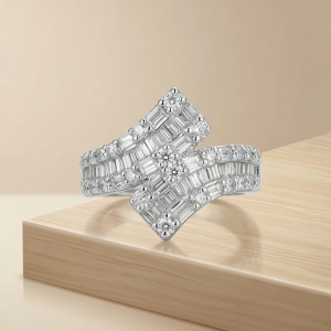 AGOR 925 Sterling Silver Geometric Chevron Ring High Polish Rhodium Jewellery