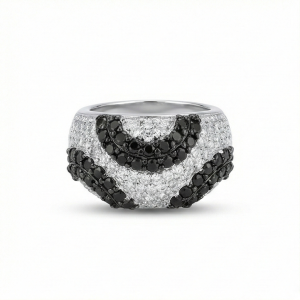 AGOR 925 Sterling Silver Black & White Swirl Pattern Dome Ring High Polish Rhodium Jewellery - Size 5