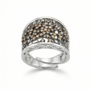 AGOR 925 Sterling Silver Openwork Mesh Ring High Polish Rhodium Jewellery - Size 9