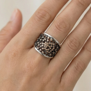 AGOR 925 Sterling Silver Openwork Mesh Ring High Polish Rhodium Jewellery - Size 9