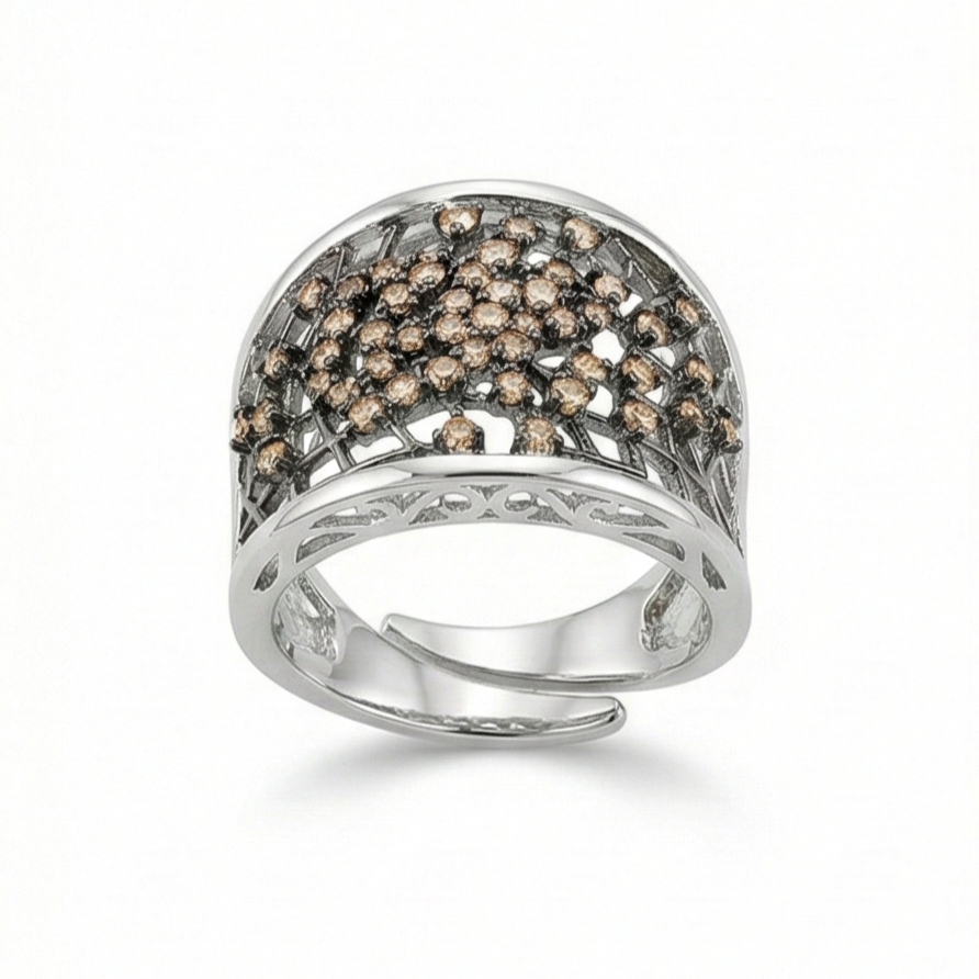 925 Sterling Silver Openwork Mesh Ring High Polish Rhodium Jewellery - Size 7
