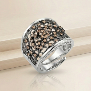 AGOR 925 Sterling Silver Openwork Mesh Ring High Polish Rhodium Jewellery - Size 7