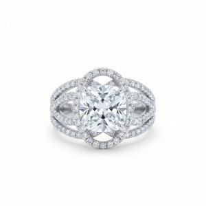 AGOR 925 Sterling Silver Cushion Cut Criss-Cross Halo Ring High Polish Rhodium Finish Elegant Jewellery - Size 8