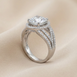 925 Sterling Silver Cushion Cut Criss-Cross Halo Ring High Polish Rhodium Finish Elegant Jewellery - Size 8