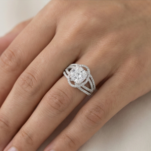 AGOR 925 Sterling Silver Cushion Cut Criss-Cross Halo Ring High Polish Rhodium Finish Elegant Jewellery - Size 7