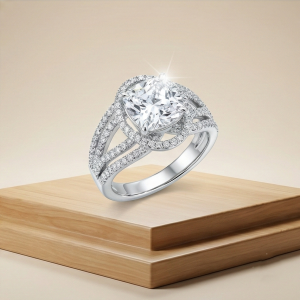 AGOR 925 Sterling Silver Cushion Cut Criss-Cross Halo Ring High Polish Rhodium Finish Elegant Jewellery - Size 7