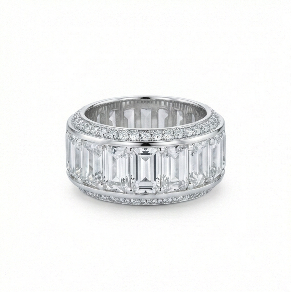 AGOR 925 Sterling Silver Thick Eternity Band Ring High Polish Rhodium Finish Luxury Jewellery for Women - Size 8