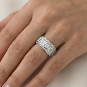 AGOR 925 Sterling Silver Thick Eternity Band Ring High Polish Rhodium Finish Luxury Jewellery for Women - Size 8