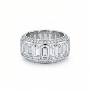 AGOR 925 Sterling Silver Thick Eternity Band Ring High Polish Rhodium Finish Luxury Jewellery for Women - Size 7