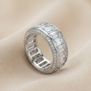 AGOR 925 Sterling Silver Thick Eternity Band Ring High Polish Rhodium Finish Luxury Jewellery for Women - Size 7
