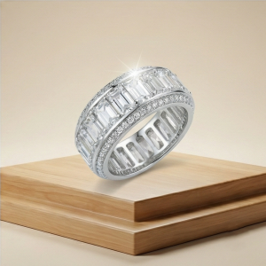 AGOR 925 Sterling Silver Thick Eternity Band Ring High Polish Rhodium Finish Luxury Jewellery for Women - Size 7