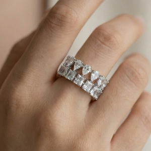 AGOR 925 Sterling Silver Double Row Statement Ring High Polish Rhodium Finish Elegant Jewellery for Women - Size 8
