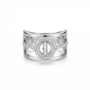 AGOR 925 Sterling Silver Wide Cutout Geometric Ring High Polish Rhodium Finish Contemporary Jewellery - Size 7