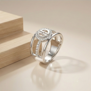 AGOR 925 Sterling Silver Wide Cutout Geometric Ring High Polish Rhodium Finish Contemporary Jewellery - Size 7