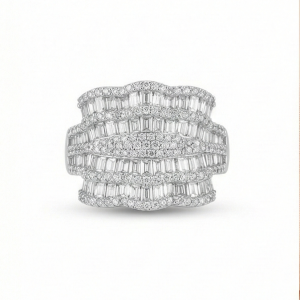 AGOR 925 Sterling Silver Multi-Row Cocktail Ring High Polish Rhodium Finish Glamour Jewellery for Women - Size 8