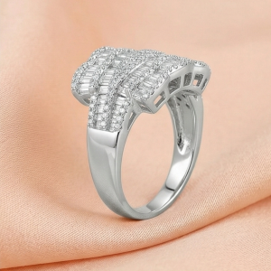 AGOR 925 Sterling Silver Multi-Row Cocktail Ring High Polish Rhodium Finish Glamour Jewellery for Women - Size 8
