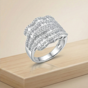 AGOR 925 Sterling Silver Multi-Row Cocktail Ring High Polish Rhodium Finish Glamour Jewellery for Women - Size 8