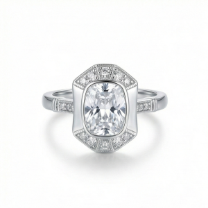 925 Sterling Silver Vintage Art Deco Halo Ring High Polish Rhodium Finish Classic Jewellery - Size 8