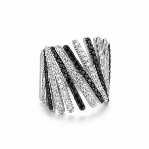 925 Sterling Silver Diagonal Bar Monochrome Statement Ring High Polish Rhodium Finish Bold Jewellery - Size 8