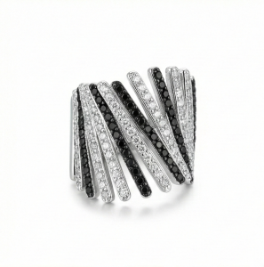 AGOR 925 Sterling Silver Diagonal Bar Monochrome Statement Ring High Polish Rhodium Finish Bold Jewellery - Size 6
