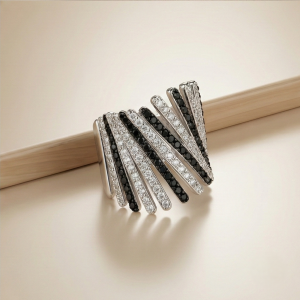 AGOR 925 Sterling Silver Diagonal Bar Monochrome Statement Ring High Polish Rhodium Finish Bold Jewellery - Size 6
